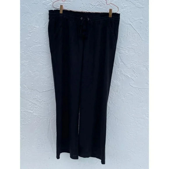 Rewind Womens Elastic Waist Drawstring Loose Linen Trouser Black Sz XL - Picture 1 of 9